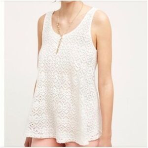 Anthropologie Deletta White Germaine Eyelet Lace Swing Tank Top size M